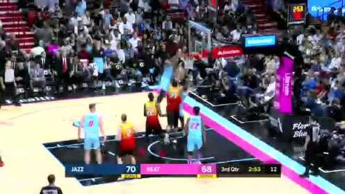 《NBA全场回放》【原声回放】爵士vs热火第3节 德拉季奇后撤步中投压哨命中