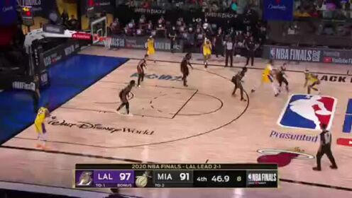 《NBA全场回放》【原声回放】湖人vs热火总决赛G4第4节 浓眉干拔三分杀死比赛