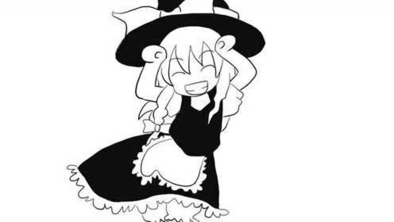 扭腰跳舞的雾雨魔理沙卡通动漫简笔画