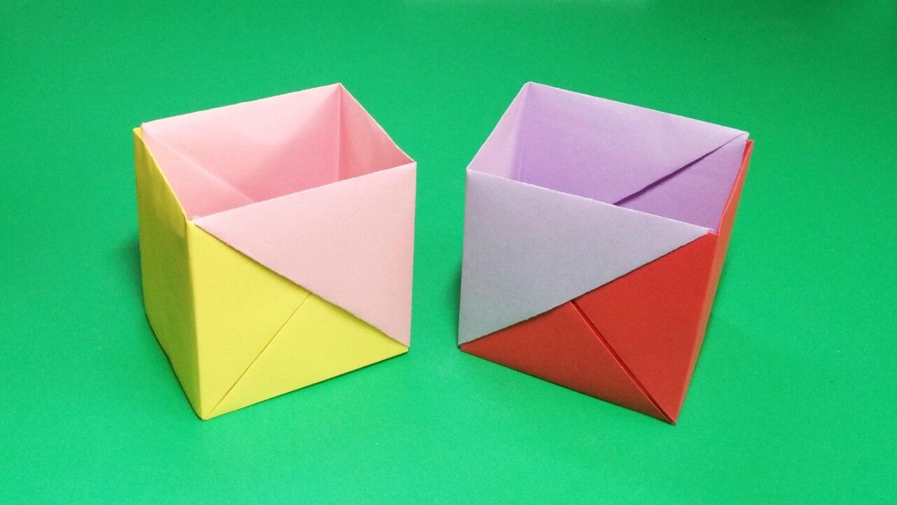 巧手工折纸diy笔筒式收纳盒,1分钟学会简单实用的笔筒盒子