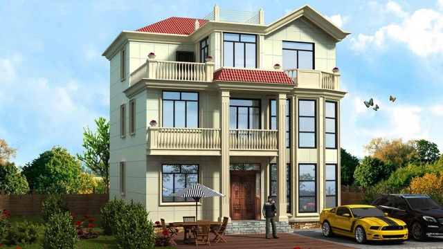 10x11米农村二层别墅清秀外观8室2厅27万能建成