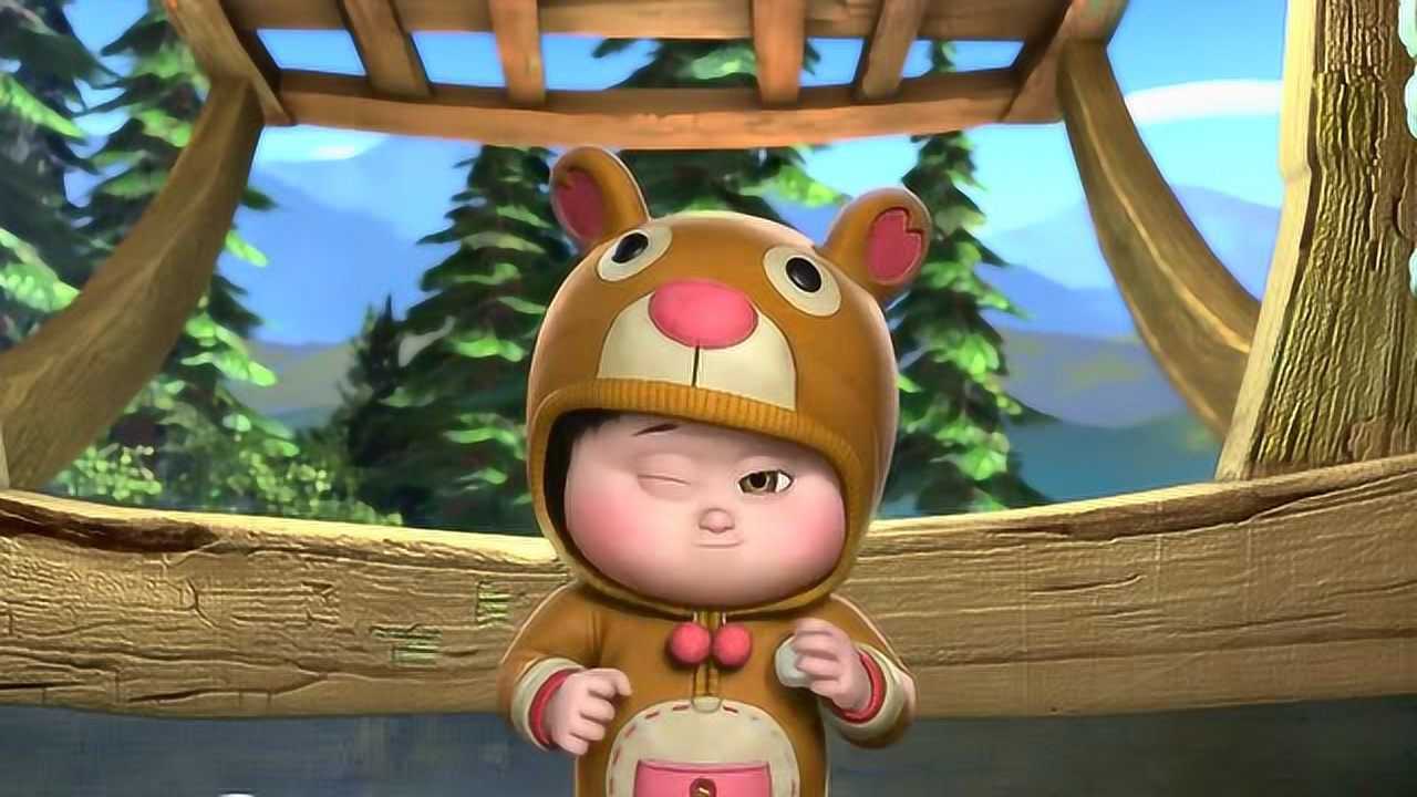 熊出没之夺宝熊兵 光头强被小不点嘟嘟打得满屋子乱窜.