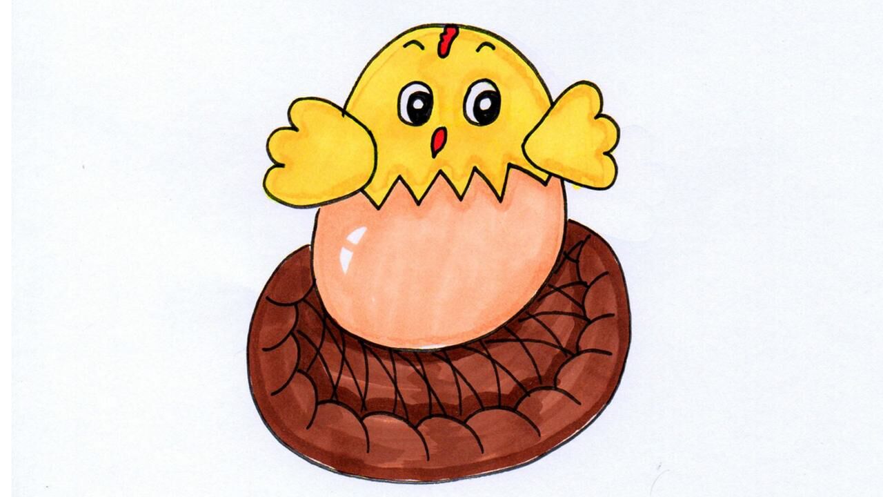 破壳而出的小鸡幼儿简笔画