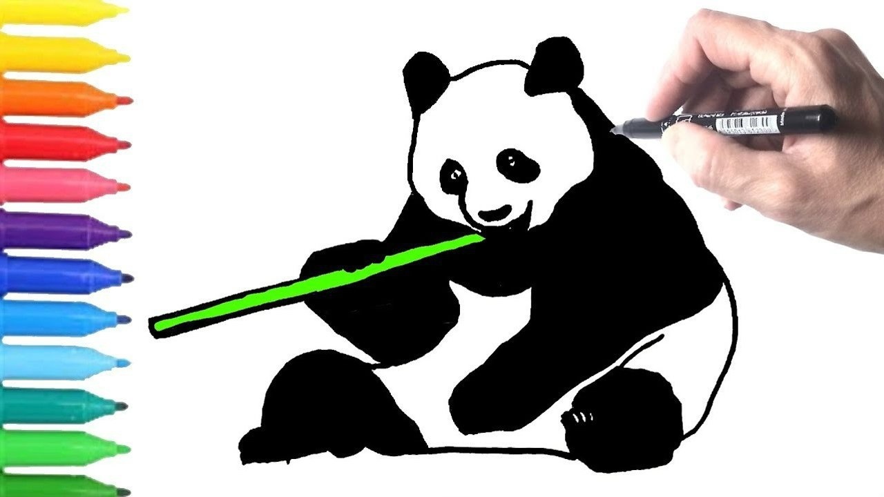 亲子简笔画吃竹子的滚滚熊猫