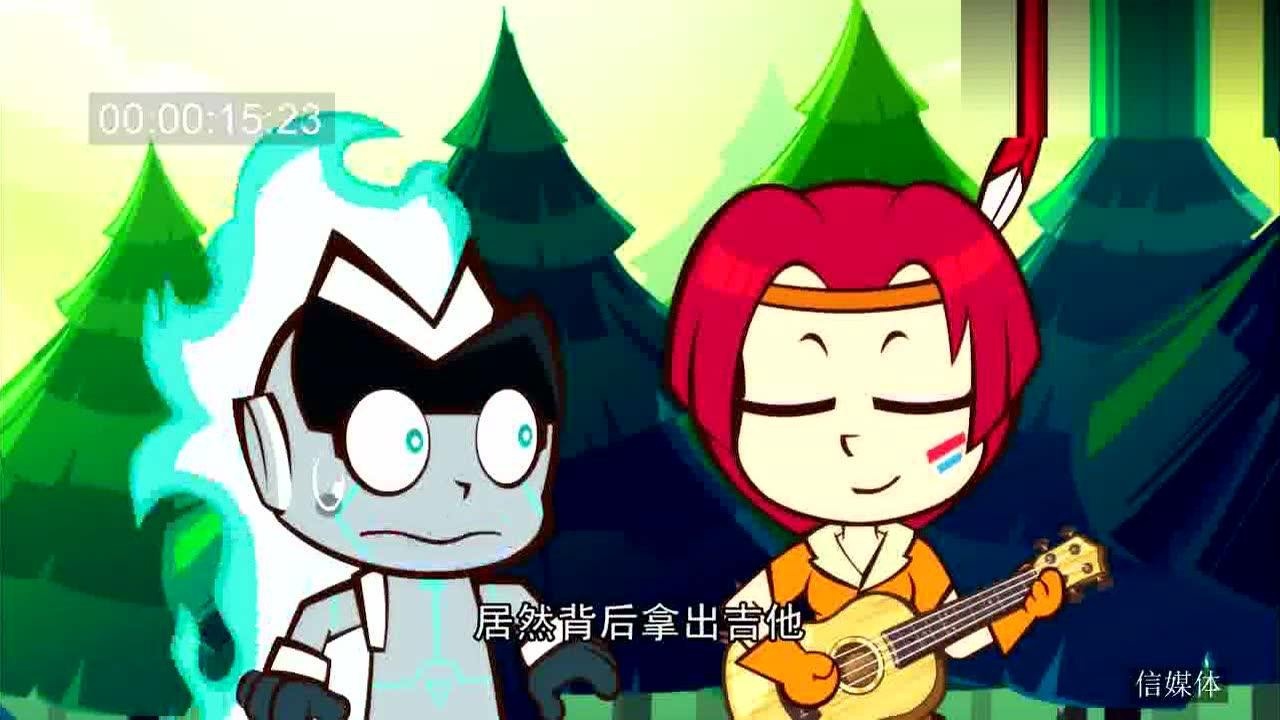 开心超人伽罗决定用音乐吸引水怪莉莎拿出吉他开始唱歌