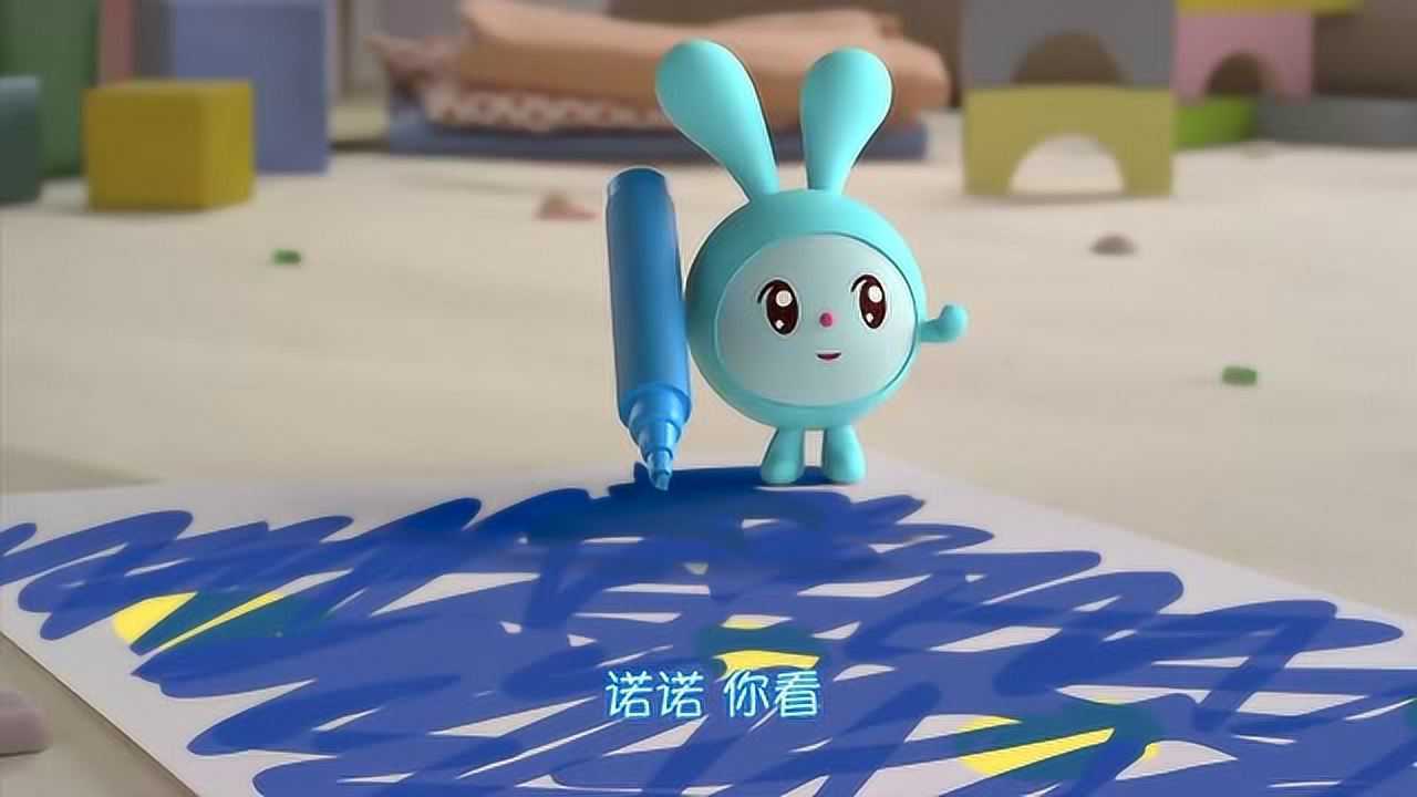 瑞奇宝宝跳跳把整张纸都画成了蓝色完全不顾及诺诺的感受