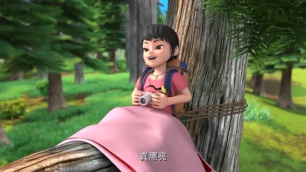 熊出没之探险日记:赵琳在树上睡觉,她用绳子牢牢的把自己固定住