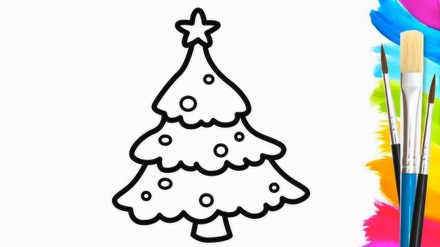 巧手益智:手绘简笔画,戴着彩色挂饰的圣诞树