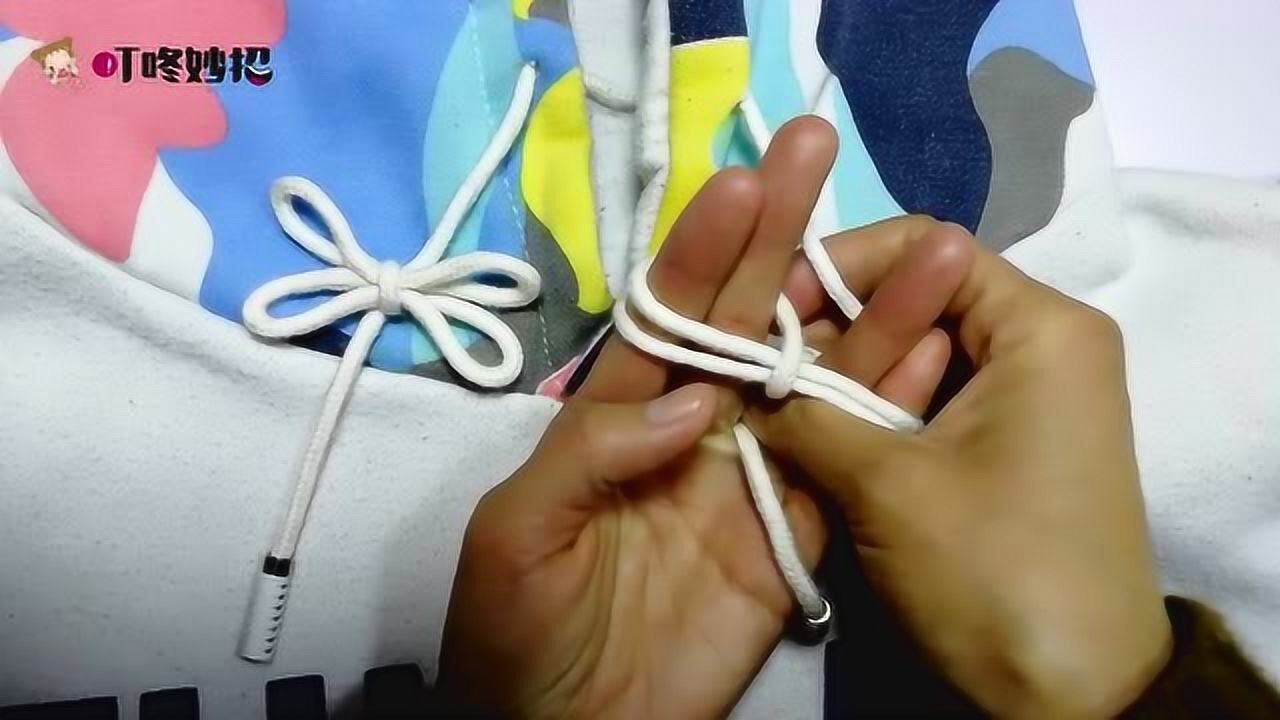 卫衣帽绳腰绳太长,慢动作分享双蝴蝶结系法,简单漂亮