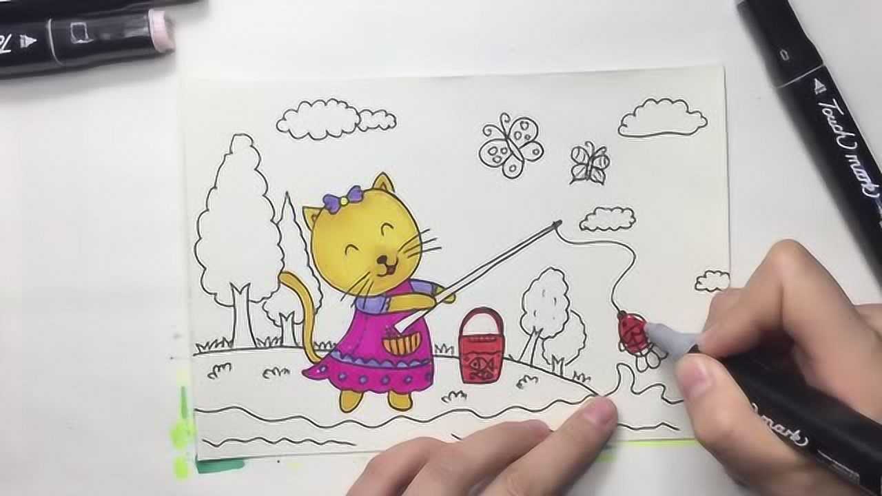 趣味简笔画简简单单一只三心二意的小猫猫