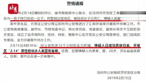 沧州开发区“2.14”抢劫杀人案12小时告破 抓捕画面曝光