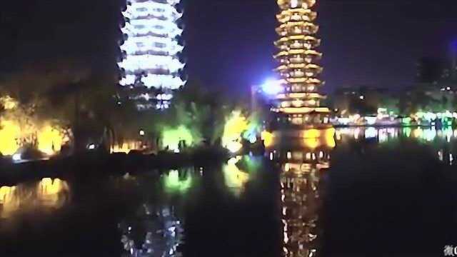 航拍中国:广西桂林两江四湖夜景航拍