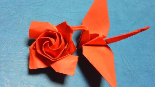 教你折纸鹤舞蔷薇，很漂亮的折纸玫瑰千纸鹤教程，少女心十足！