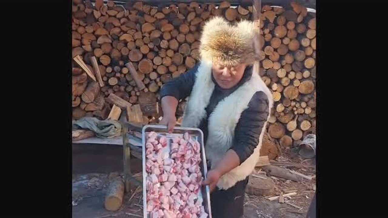 东北大成子户外做猪肉炖粉条子老有感觉了农村户外真好啊