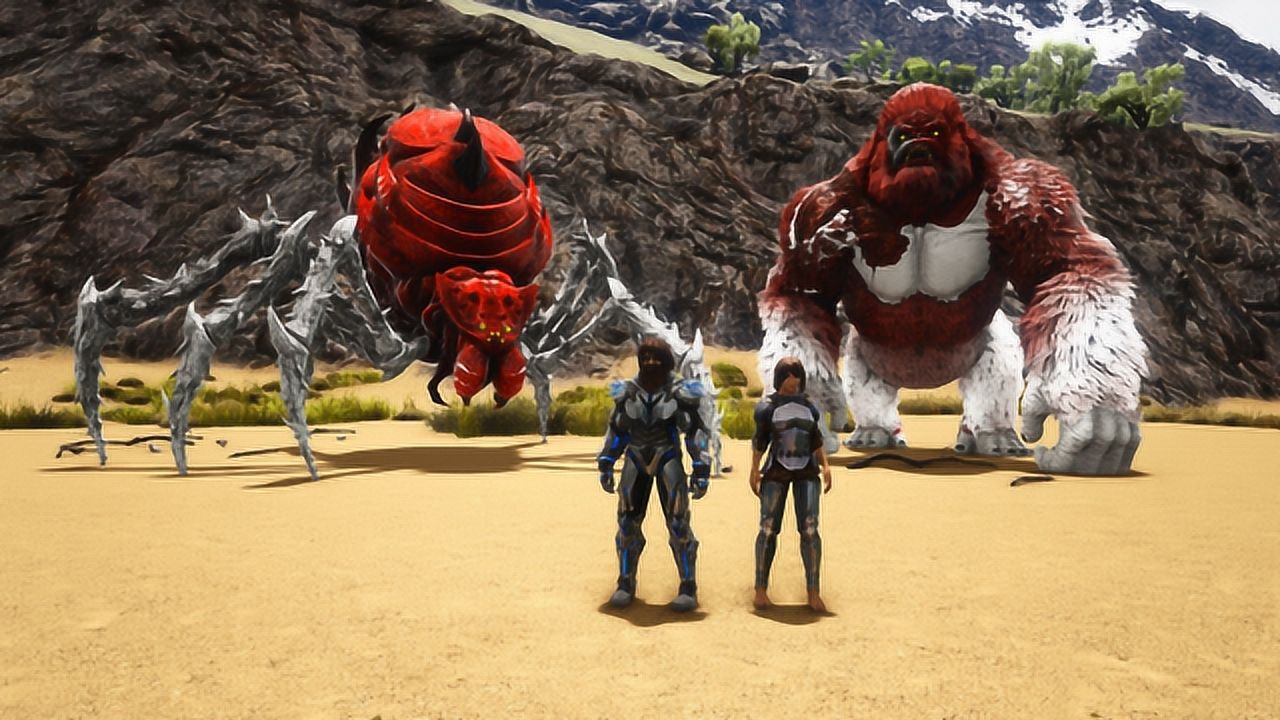 方舟生存进化-毛哥变身大金刚vs燃烧姐变韵母蜘蛛 能猜到谁赢了吗?