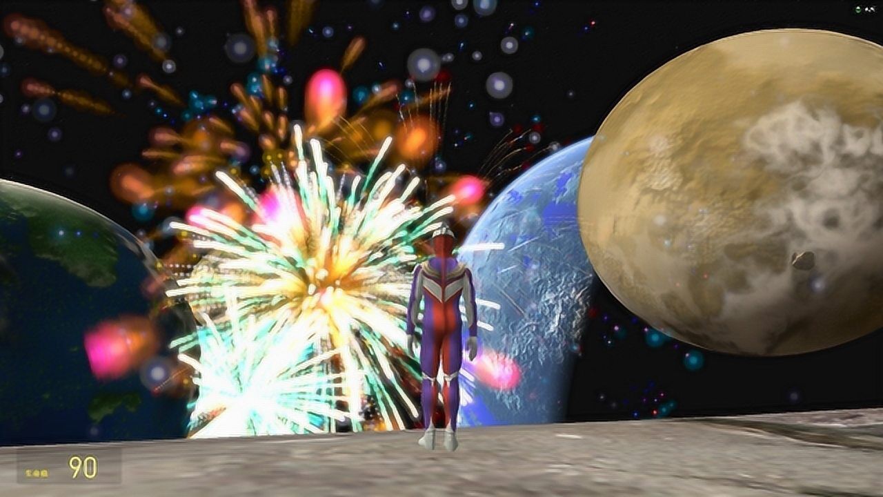 迪迦奥特曼一个人来到太空放烟花真是漂亮啊