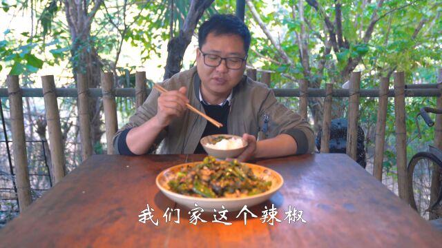 一个人吃盘“辣椒炒肉”,辣得真过瘾,一般人受不了