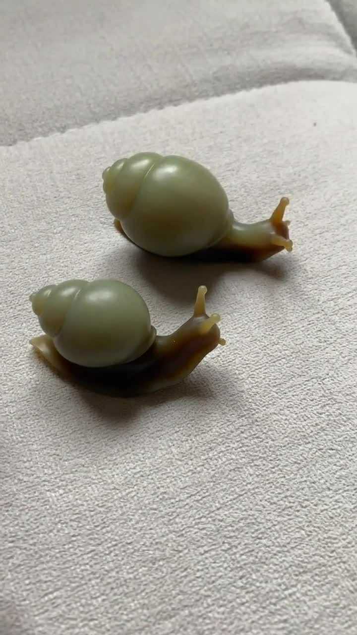 这两只蜗牛是用和田玉巧色雕刻出来的,还不错吧.