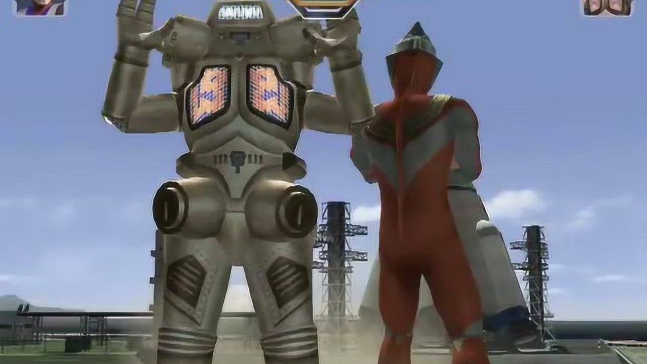 奥特曼格斗进化三力量形态的迪迦vs超级防御机器人金古桥