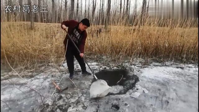 小伙又出新花样,破开冰面激动地大叫:白花花一片太过瘾了