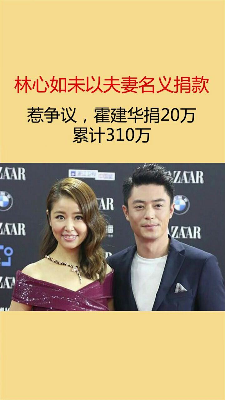 林心如未以夫妻名义捐款惹争议霍建华捐20万累计310万