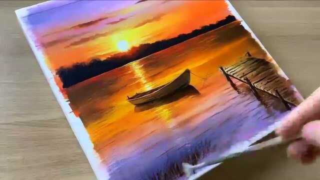 创意艺术画:画一起看夕阳的情侣