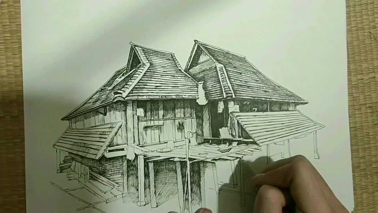 一行手绘竹楼写生59