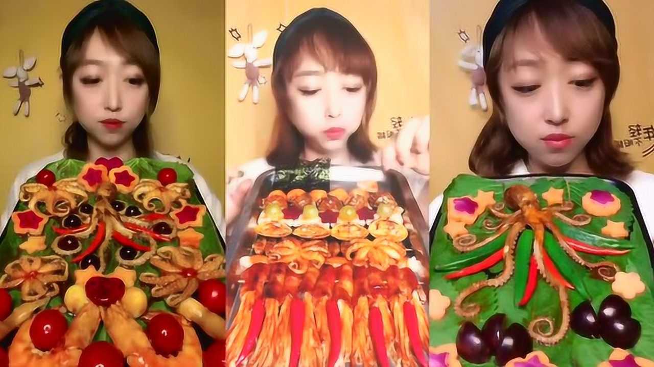吃播一家人：吃麻辣八爪鱼，爆辣金针菇，水煮秋葵，太美味了_高清
