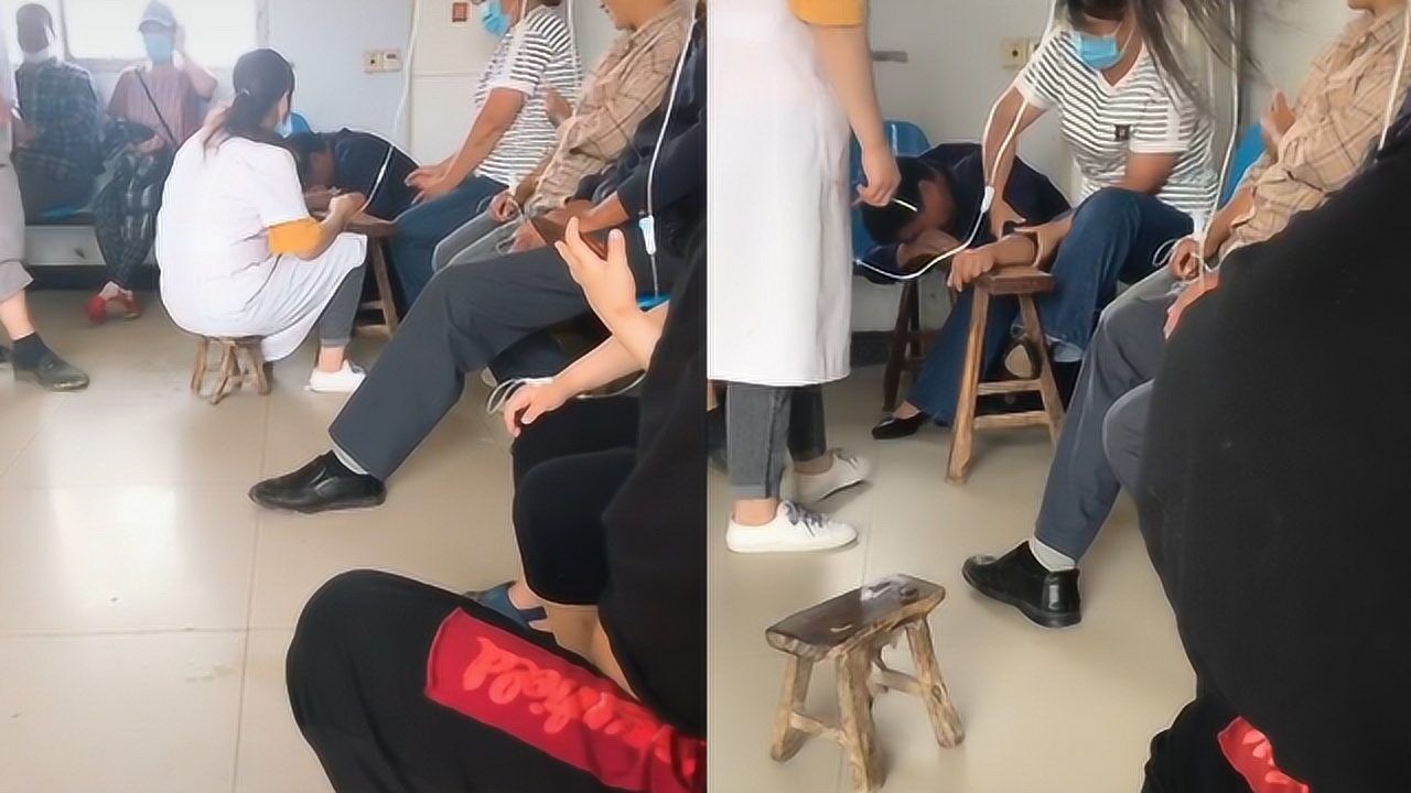 大叔害怕打针不停挣扎最后在老婆陪伴下输液成功他还委屈地哭了