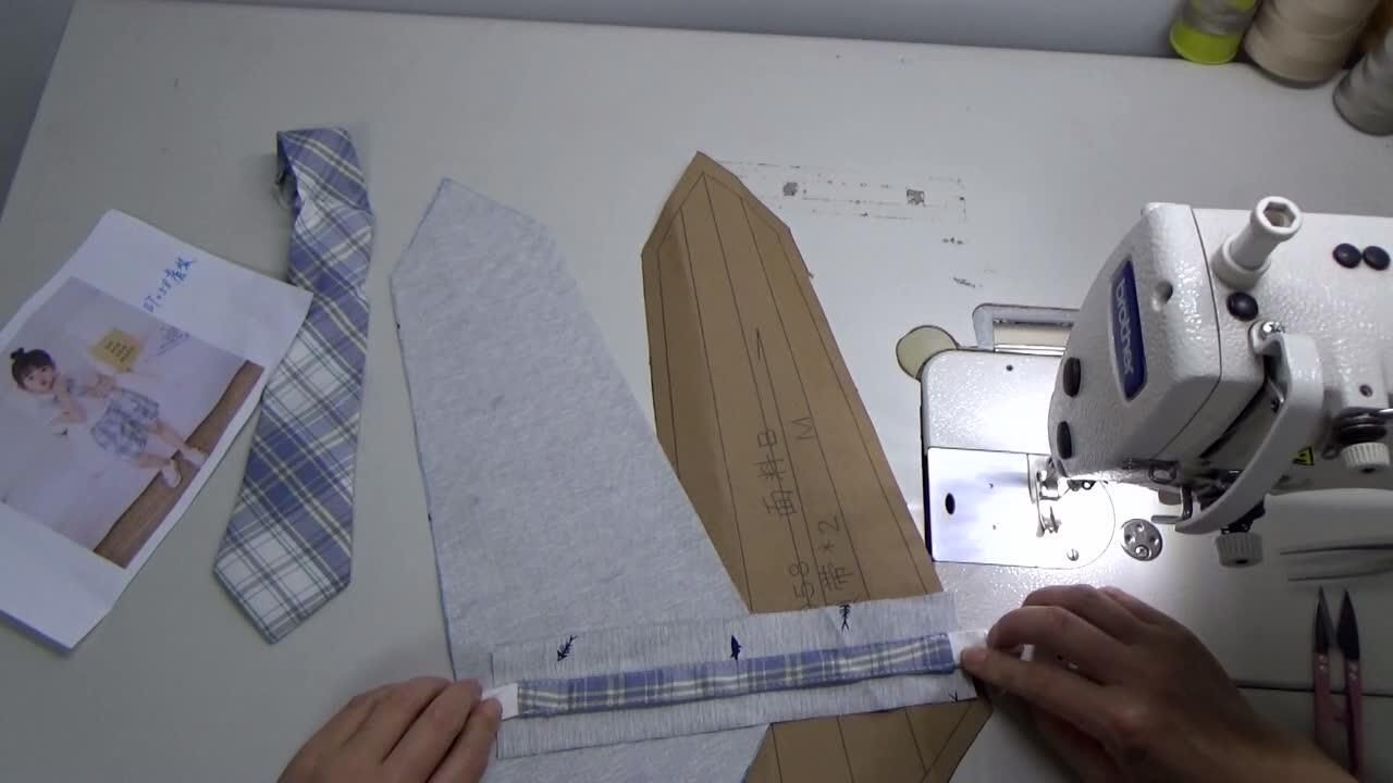 小喵纸样【bt058-童装校服领带】纸样缝制教程_腾讯视频
