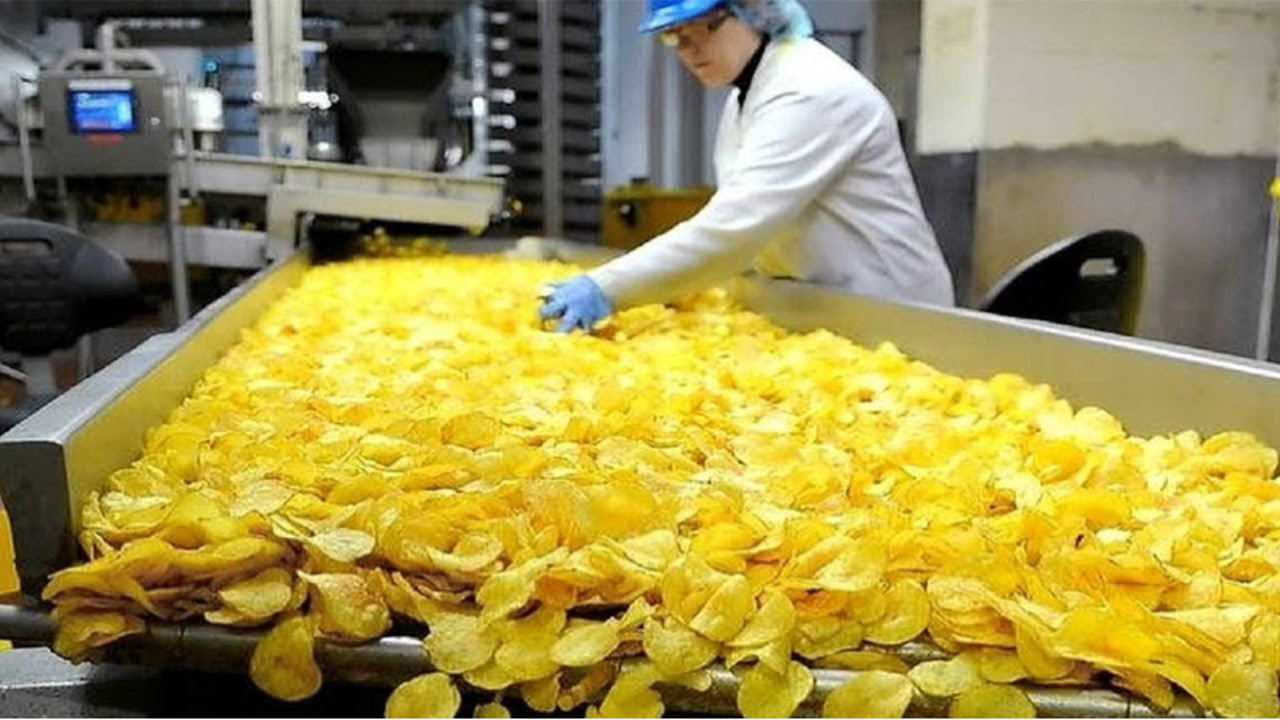 神奇的薯片自動製作工廠現代食品加工技術無需人工操作乾淨衛生