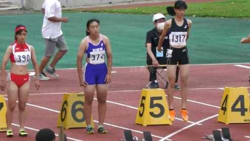 实拍日本高校新人田径运动会女生100米栏预赛