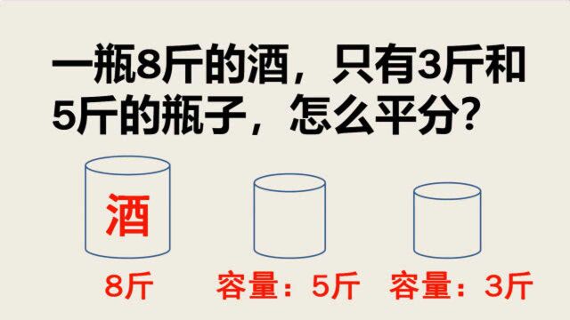 一瓶8斤的酒,只有3斤和5斤的空瓶子,如何平分