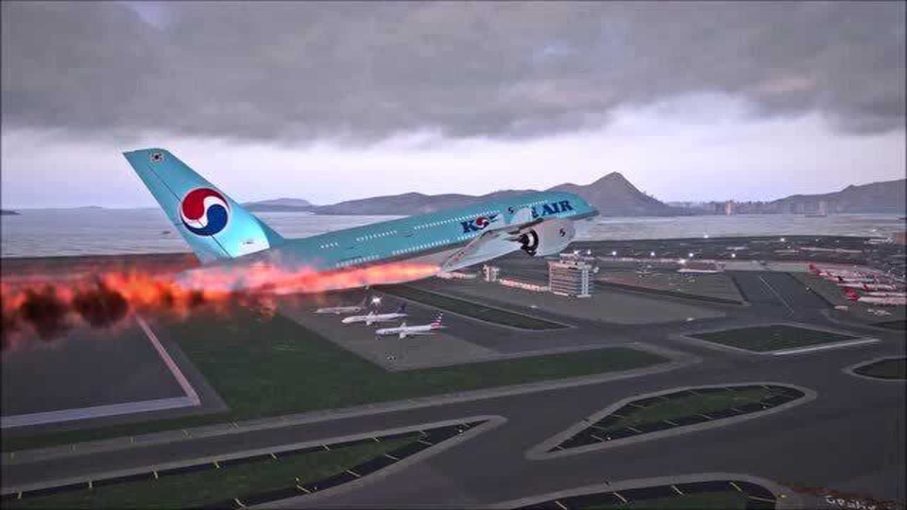 xplane11:飞行模拟,空客a380在机场起飞后坠毁_腾讯视频