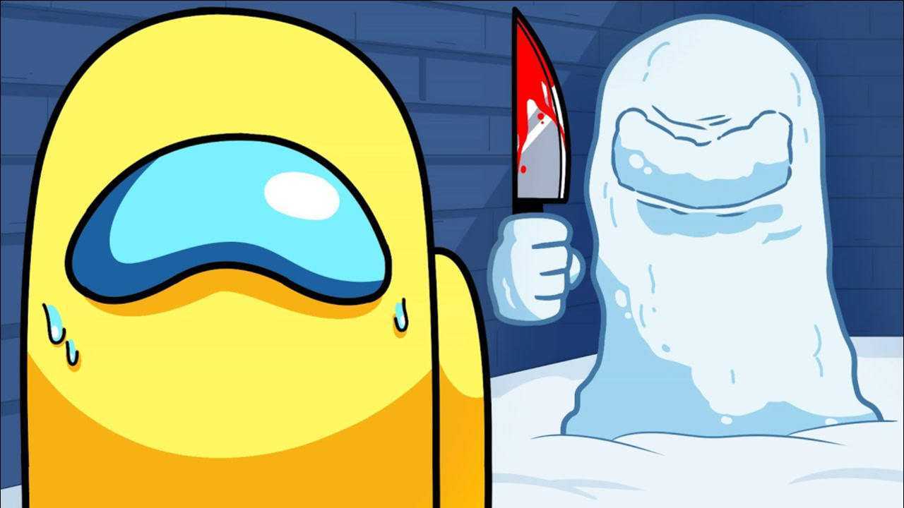 太空飞船中正在狼人杀比赛小黑躲在雪堆中趁机淘汰小绿