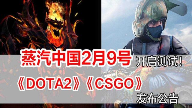 蒸汽中国2月9日开始测试,刀塔CSGO相继发布公告