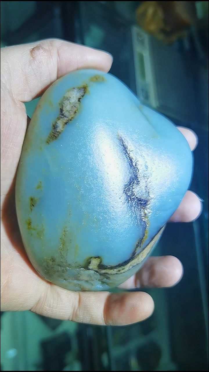 真品新疆和田玉蓝调籽料原石欣赏