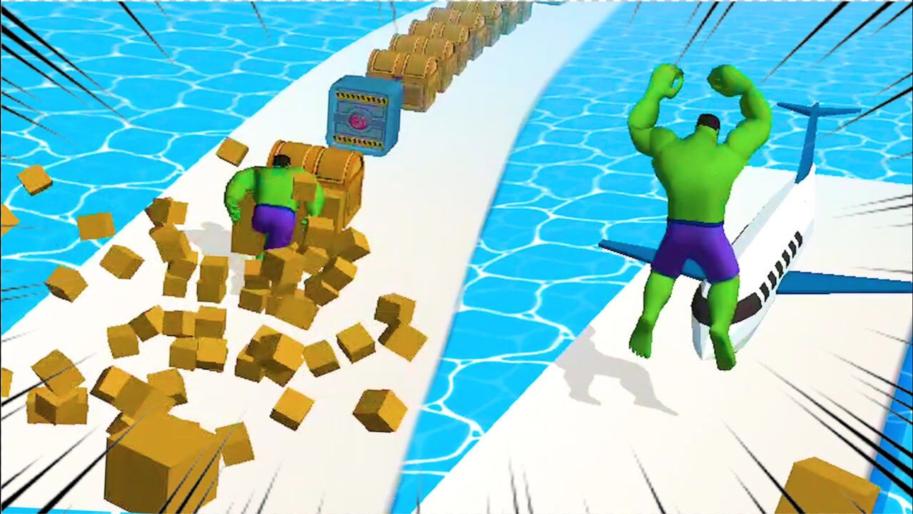 巨人冲冲冲:我是绿巨人,使用全身的力量推倒一切障碍物