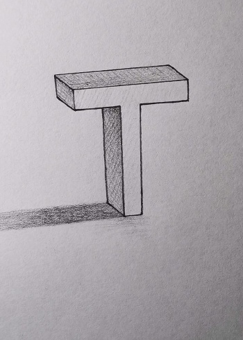 画立体字母"t",你就说我画的线直不直吧.
