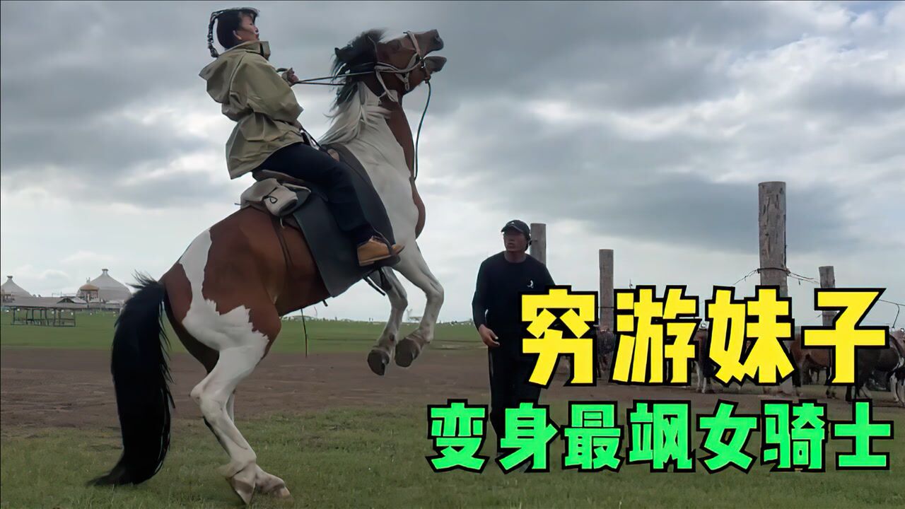 咋让一匹蒙古马前蹄立起来?妹子草原学骑马,这一招简直帅呆了!