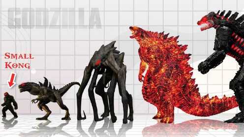 怪兽宇宙身高对比,小哥斯拉只有人高,王者基多拉才是最强?