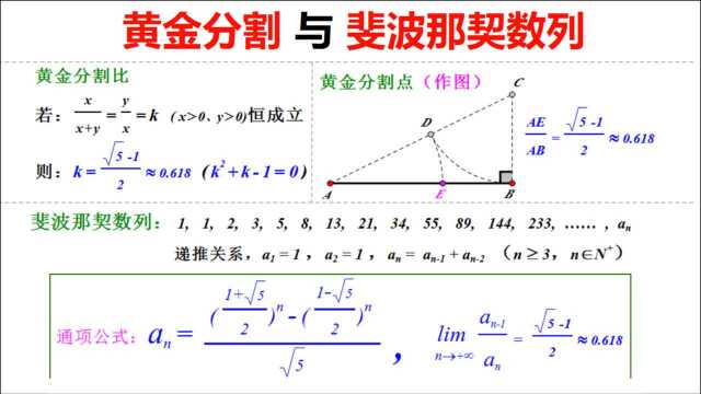 黄金分割比,斐波那契数列通项公式