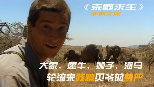 荒野求生：非洲动物园 犀牛，河马，大象，狮子，轮流来践踏贝爷