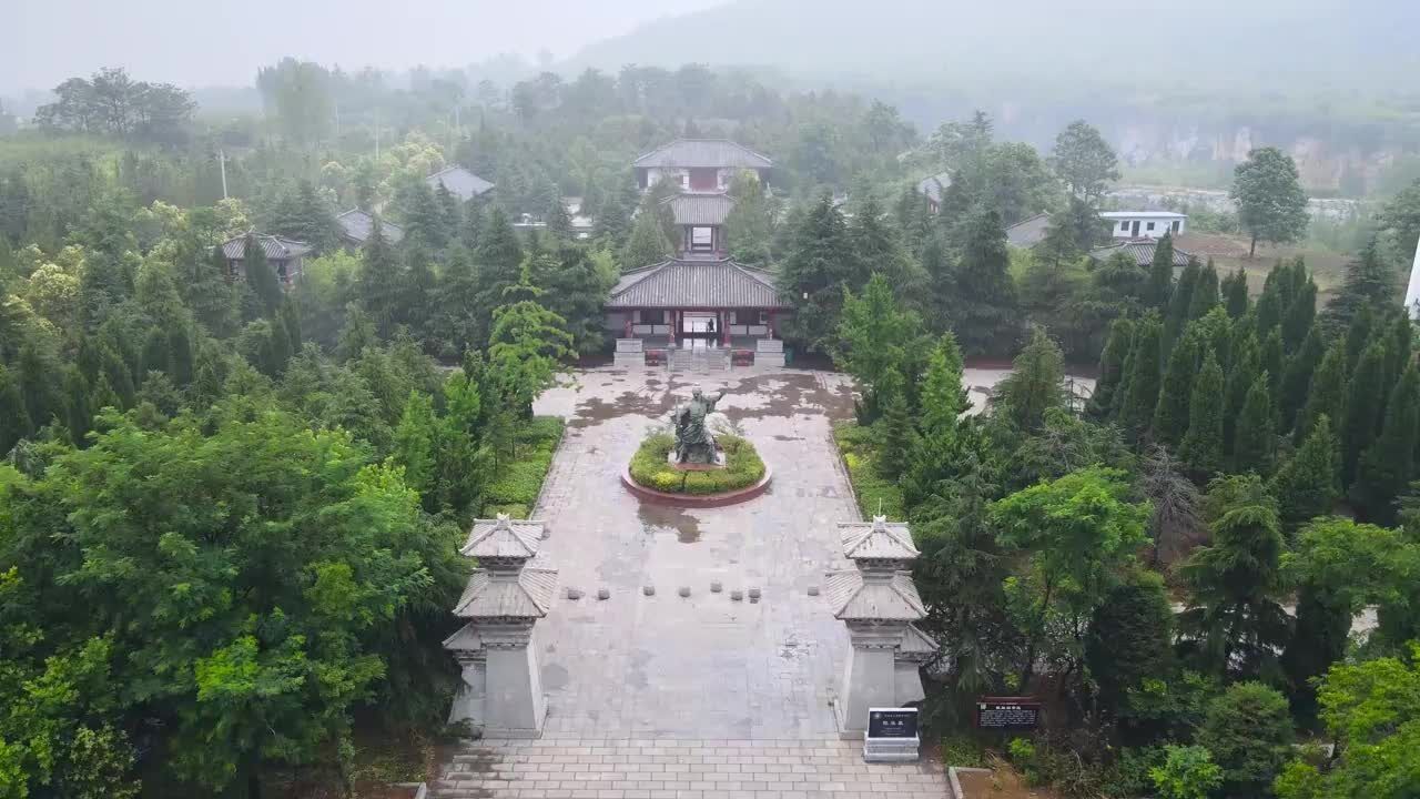 航拍5a风景区芒砀山旅游区陈胜墓