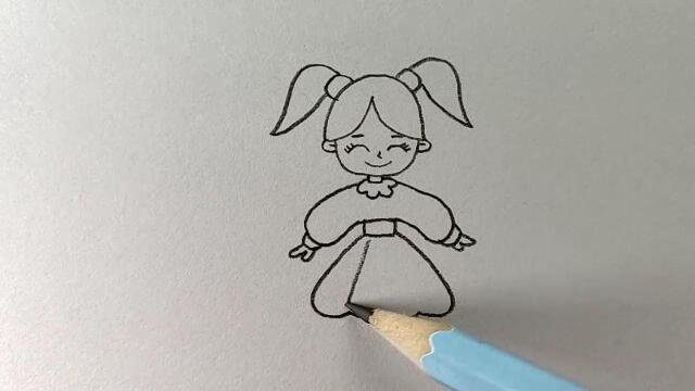 简笔画梳着两个马尾辫的小女孩
