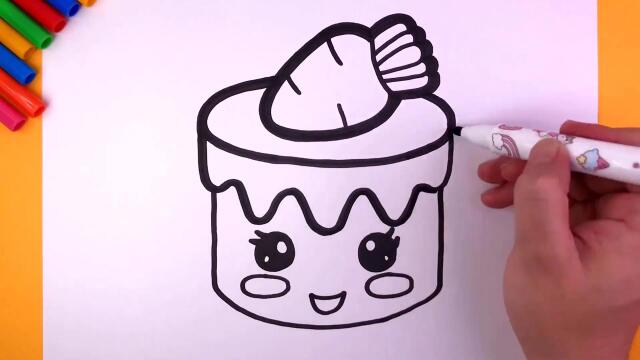 简笔画:画一个可爱的草莓蛋糕