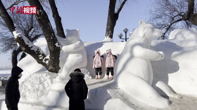 哈尔滨斯大林公园:造型雪雕引游人