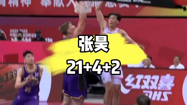 张昊出战29分钟砍下21分4篮板2助攻4盖帽