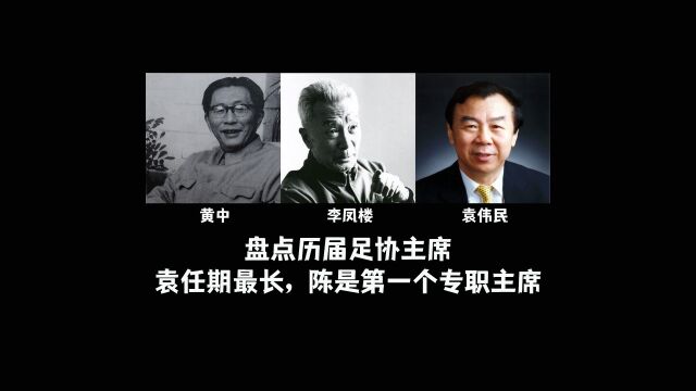 盘点历届足协主席,七任主席,袁任期最长,陈是第一个专职主席