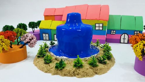 手工DIY玩具魔力沙制作房子，果冻泥制作喷泉